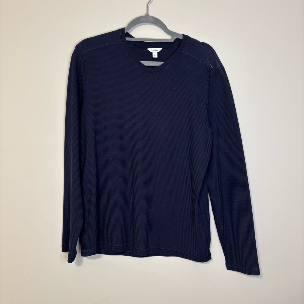 Calvin Klein Men's Dark Blue Long Sleeve V-Neck Tee